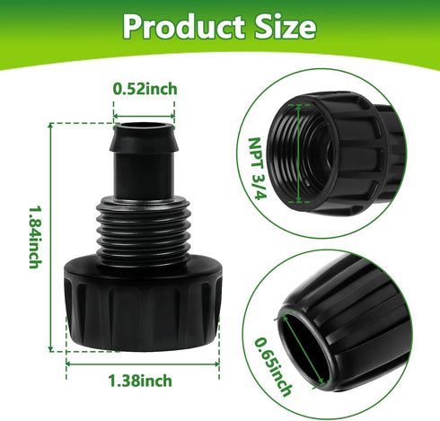 8 Pcs 3/4 in. Female Pipe Thread to 1/2 in. Drip Tubing Adapter, 3/4 Inch Faucet PVC Adapter Connect 3/4" FHT Faucet for 1/2" Drip Line, 3/4" to 1...