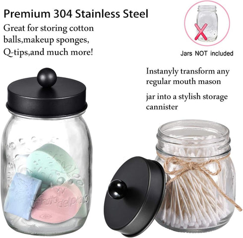 Mason Jar Bathroom Accessories Lids Set(4pcs) - Jars Not Included - Soap Dispenser,Toothbrush Holder, Apothecary Jars Lids for Regular Mouth Mason...
