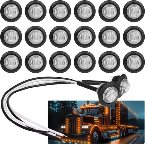 TMH (Pack of 20 3/4 Inch Mount Clear Lens Amber LED Clearance Bullet Marker Lights, Side LED Marker Lights for Trailer Truck RV Car Bus Van...