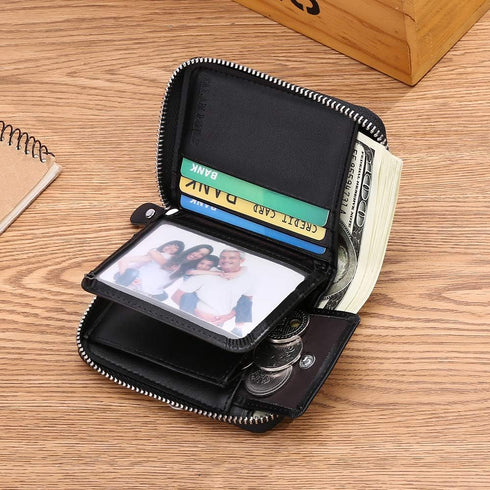 FALAN MULE Wallets For Men Genuine Leather Short RFID Blocking Zip-around Bifold Wallet?Black?...