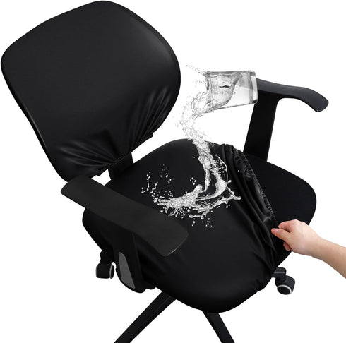 FORCHEER Split Office Chair Cover Waterproof PU Elastic Covers 2 Piece for Desk Computer Chair Slipcover Stretchable-Black...