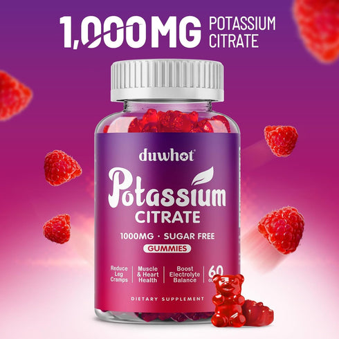 Potassium Citrate 1000mg Gummies, Potassium Supplement for Adults Women & Men, Support Leg Cramps & Muscle Health, 60 Chewables...