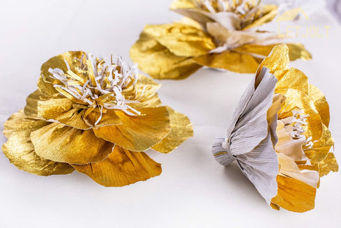 Letjolt Paper Flowers Decorations for Wall Artificial 3D Flowers Home Decor Backdrop Golden Wedding Garlands Baby Shower Decor Bridal Shower (Gold...