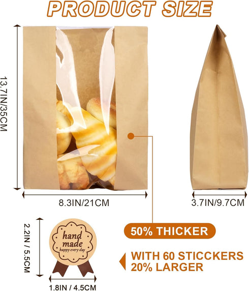 Paper Bread Bags - 35 Pack - Homemade Bread Storage Bags with Clear Window Includes Label Seal Stickers -Bakery Packaging Bags for Cookies, Bread,...