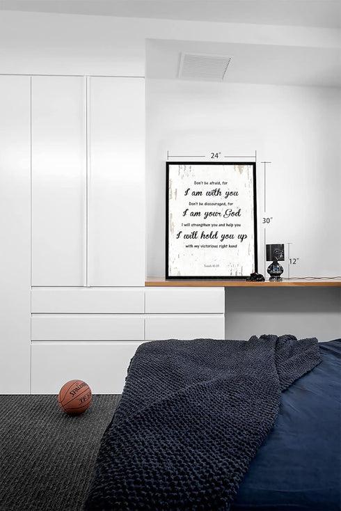 Isaiah 41:10 Don't be Afraid, for I am with you Bible Verse - FRAMED - Canvas Print Home Decor Wall Art, Gallery Wrap Inner Frame, 14x18, White...