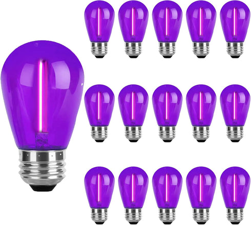 S14 Purple Replacement Light Bulbs 1W LED String Light Bulb Plastic Shatterproof Waterproof Decorative Purple Filament Halloween Bulbs E26 Base fo...