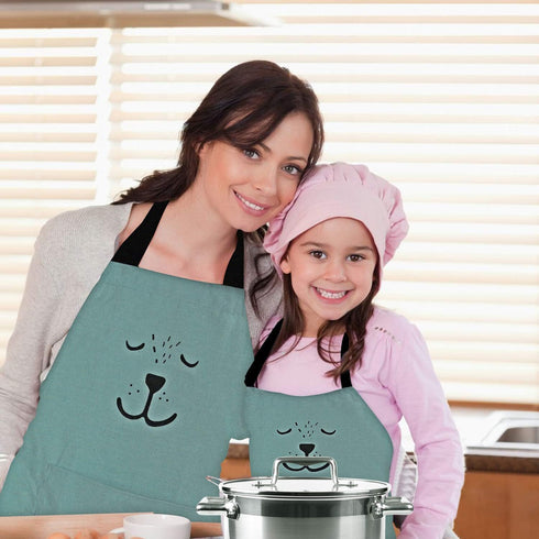 YOLOPARK Lovely Parent and Child Apron, Comfortable Simple Apron with Pocket for Painting Cooking Artist Chef, Pack of 2...