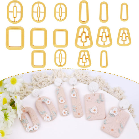 Puocaon Basic Clay Cutters Set - 16 Pcs Clay Cutters for Polymer Clay Earrings Making, Oval Rectangle Shape Clay Cutters, Dangle Earring Cutters f...
