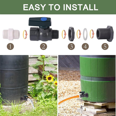Rain Barrel Spigot Kit 3/4 Rain Barrel Diverter Kit Rainwater Collection System Rain Gutter Diverter Rain Barrel Hose Water Spigot Rain Catchment ...
