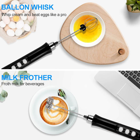 Rechargeable Handheld Milk Frother, Coffee Mixer Electric Coffee Frother Wand Equipped with 2 Stainless Steel Egg Beaters Suitable for Hot Chocola...