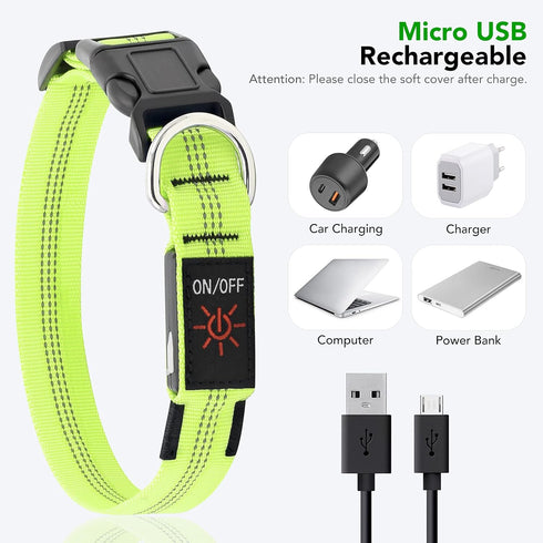 Light Up Dog Collars - Rechargeable LED Dog Collar - Reflective Pet Collar - Adjustable Lighted Dog Collar for Medium Dogs (Green, Medium Collar)...