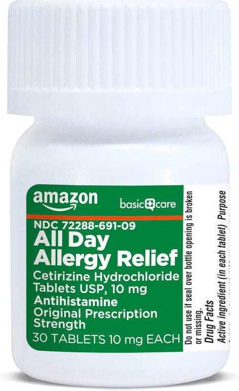 Amazon Basic Care All Day Allergy, Cetirizine Hydrochloride Tablets, 10 mg, Antihistamine, 30 Count (Packaging may vary)...