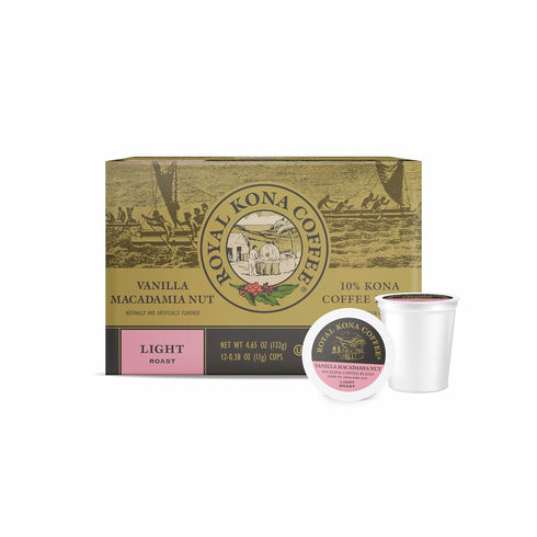 Royal Kona Vanilla Macadamia Flavored, 10% Kona Coffee Blend, Light-Roast Single-Serve Coffee Pods, Compatible with Keurig® Brewers, A Taste of Al...