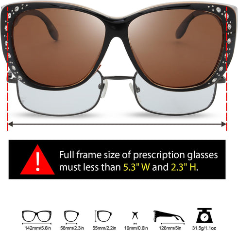 The Fresh Fit Over Glasses Rhinestone Polarized Sunglasses for Women FR1F5610 - Leather Eyeglasses Case...
