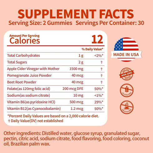 Keto ACV Gummies | 1500mg Low Carb Apple Cider Vinegar Gummies for Detox, Cleansing | Made in USA | 60 Count...