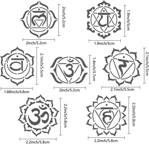 GORGECRAFT Metal Chakra Stencil Mandala Yoga Om Symbols Reusable Stencils Third Eye Throat Heart Templates for Meditation Crown Painting on Wood W...