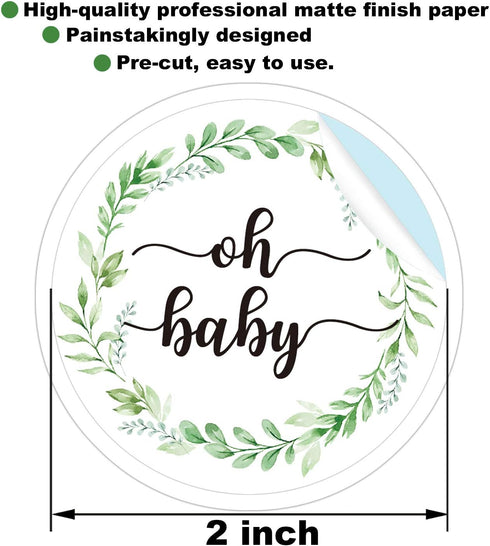 None Brand 50 Pcs Greenery Baby Shower Thank You Labels, 2 Inch Round Stickers, Green Leaf Design, Botanical Baby Stickers...
