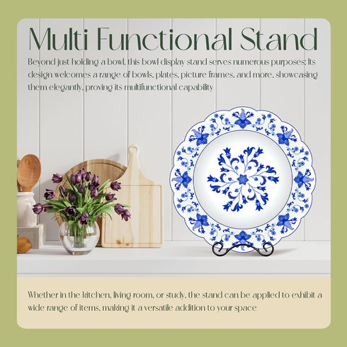 2 Pcs Wrought Iron Plate Stands for Display Small Easel Stand Black Decorative Bowl Holder for Tabletop Bowl Pictures Frame Artwork Book Plaque De...