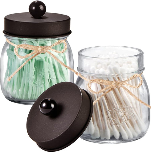 SheeChung 4 Pack Apothecary Jars with Lids, Bathroom Organizers and Storage, Qtip Holders Set, Bathroom Decor, Small Mason Jars for Q-tips, Cotton...