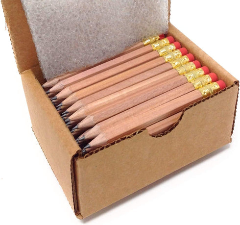 Half Pencils with Eraser - Golf, Classroom, Pew, Short, Mini, Non Toxic, Wooden, Hexagon, Sharpened, 2 Pencil, Color - Natural Wood, Box of 72, (H...