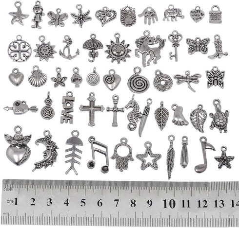 RUBYCA 200Pcs Bulk Mixed Silver Charms for Jewelry Making Bracelet Small Pendants for Necklace Antiqued Silver Color - Just Like the Picture (Mix2...