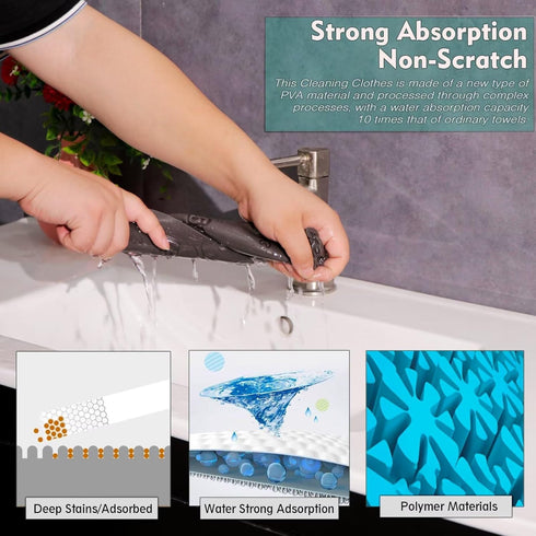 2 Pack Glass Cleaning Cloth,Reusable Sponge Dusting Cloths,Magic Cleaner Towels Lint-free Rags -Absorbent Wet Sponge Cleaning Supplies for Grime,K...