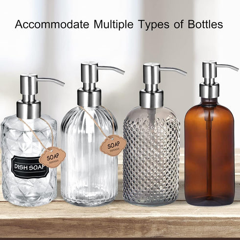 4PC Soap Dispenser Lids - Stainless Steel Replacement Pump -Waterproof Label Stickers 8 Pack Tubes Fit 28/400 Thread Neck Bottles,for Dish Soap,Lo...