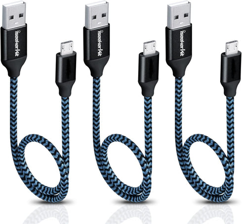 iSeekerKit Short Micro USB Cable 1Ft Nylon Braided Fast USB Charging Cord Compatible for External Battery Charger, Samsung, HTC, LG, Android and M...
