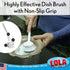 Lola Products Dish Brush w/Scraper, Durable Fiber Non-Scratch Bristles, Ergonomic Non-Slip Grip Handle, for Baked-on & Caked-on Messes, 1 Pack...