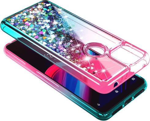 NZND Case for T-Mobile REVVL 4+ Plus with Tempered Glass Screen Protector (Full Coverage), Glitter Liquid Floating Waterfall Girls Cute Phone Case...