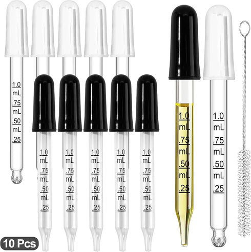 10Pcs Eye Dropper with Durable Rubber Head, 1ml Glass Dropper, Liquid Droppers for Oils, Eye Droppers for Medicine, Precise Pipette Droppers for C...