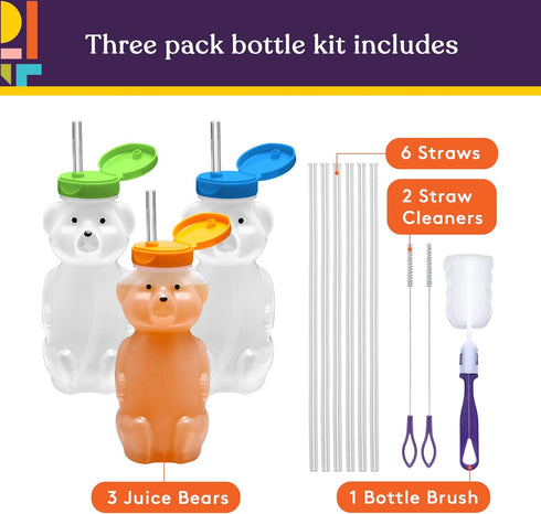Special Supplies Honey Bear Straw Cup For Babies, 3-Pack Squeezable Therapy and Special Needs Assistive Drink Container, Spill Proof and Leak Resi...