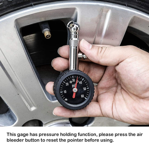 CZC AUTO Heavy Duty Tire Pressure Gauge, ANSI B40.1 Accurate Mechanical Air Gage, Chrome Plated Brass Stem Rotating Single Chuck Dial Wheel Pressu...