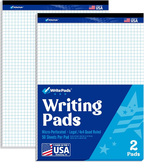 Graph Paper Note Pads, Quad Ruled (4x4) Paper pad, 8.5x11 inch Grid Notebook Paper Pad, White Paper Graph Legal Pads, 2 Pads of 50 Sheets, Micro p...