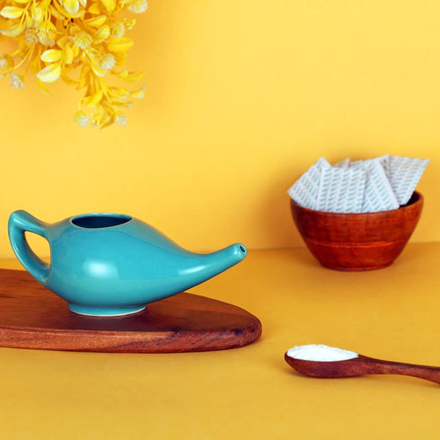 HealthGoodsIn Ceramic Neti Pot for Sinus, Premium Grade, Dishwasher Safe, Holds 225 Ml. Water - Turquoise Color...