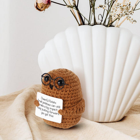 Positive Potato, 2.95 Inch Cheerful Potato Gifts with Positive Card Cute Glasses Knitted Potato Doll for New Year Gift Birthday Gifts Friends Chri...