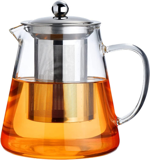 PARACITY Glass Teapot Stovetop 32 OZ, Borosilicate Clear Tea Kettle with Removable 18/8 Stainless Steel Infuser, Teapot Blooming and Loose Leaf Te...