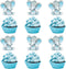Double Sided Blue Baby Elephant Cupcake Toppers Birthday Party or Baby Shower Food Picks Decor and Party Supplies,Set of 24...