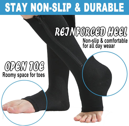 Bacophy 2 Pairs Zipper Compression Calf Socks 15-20 mmHg Open Toe Women Men...