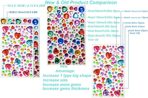 561Pcs Gem Stickers Rhinestone for Crafts,Self Adhesive Jewels Stickers,Jewels for Arts & Crafts for Kids, Heart,Circle,2 Sheet 3Shape,Glue Pen an...