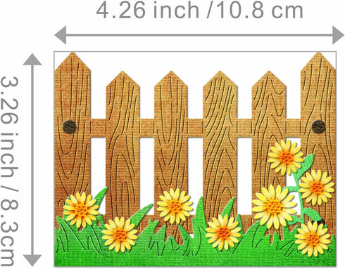 Daisy Flower Wood Fence Metal Cutting Dies for Card Making, Paper Embossing Die Cuts Kit Templates, Storage Pockets Supplies, Photo Frame Album DI...
