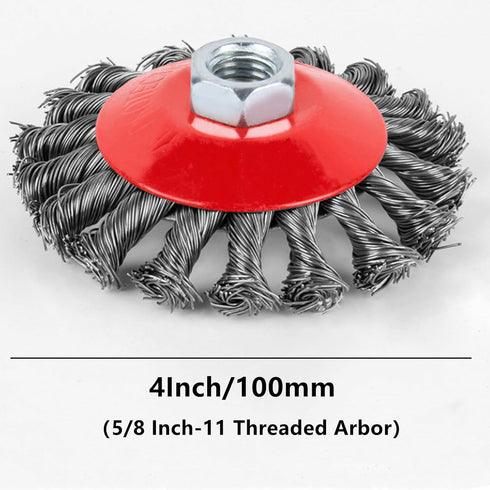 4 Inch Twisted Knotted Wire Wheel Brush for Angle Grinder - 5/8 Inch-11 Threaded Arbor Carbon Steel Wire Brush for Heavy&Light Cleaning Rust, Pain...