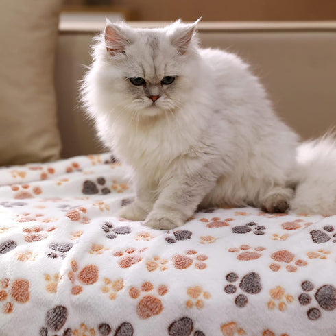 Luciphia 1 Pack 2 Pet Blankets for Dogs Cats, Fleece Print Dog Cat Blankets for Small Medium Large Puppy Kitten, Paw Brown White Small (23x16 inch...