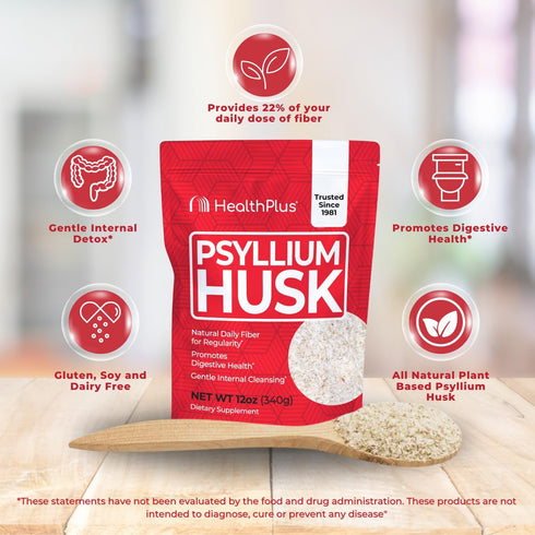 Health Plus, Psyllium Husk, 12 oz, 48 Servings - Natural Detox, Daily Dietary Fiber Supplement, Constipation Relief, Gentle Gut Cleanse, Keto Baki...