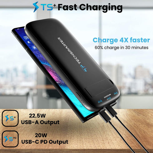 TECHSMARTER 15W Wireless Portable Charger Power Bank with Anti-Slip Suction Cups, 10,000mAh 20W USB-C Battery Pack, for iPhone 15, 14, 13, 12, 11,...