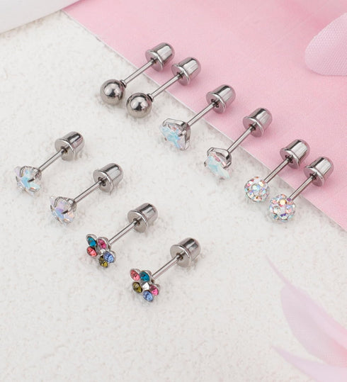 MJust 5 Pairs Titanium Screw Back Earrings for Women Hypoallergenic ScrewBack Earrings for Sensitive Ears Pearl Heart Star Flower CZ 20G Pure Tita...