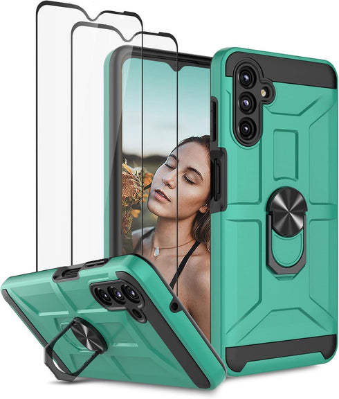 Jeylly for Samsung Galaxy A13 5G Case with Ring Stand & 2 Pack HD Screeen Protector, Heavy Duty Shockproof Full Body Rugged Dual Layer TPU Protect...