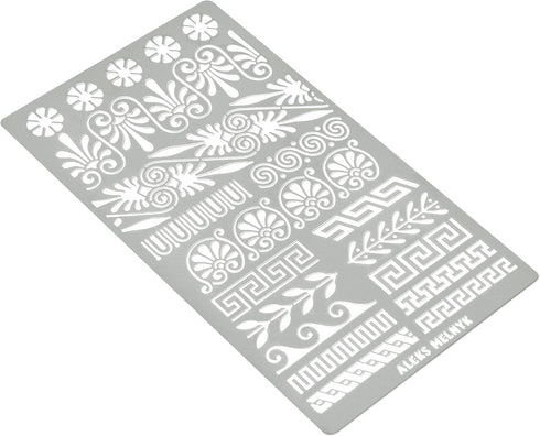 Aleks Melnyk No.36.3 Metal Journal Stencil, Greek Key, Border, Meander, Ornaments, Stainless Steel Stencil, Template Tool for Wood Burning, Pyrogr...
