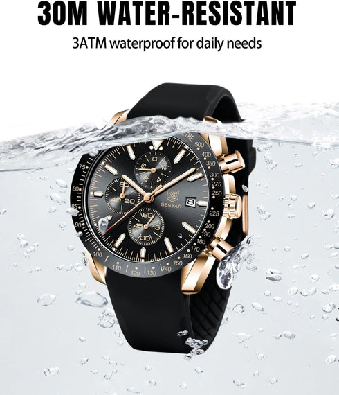 BY BENYAR Watch for Men Analog Quartz Chronograph Waterproof Luminous Designer Mens Wrist Watches Business Work Sport Casual Dress Watch with Sili...