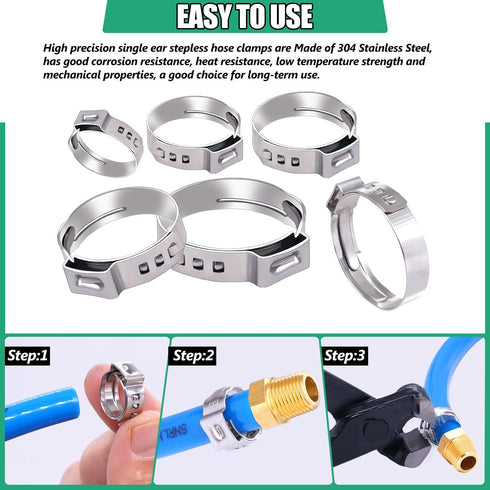 Twidec/48PCS 3/8",1/2",3/4",5/8",1" PEX Cinch Clamps Kit 5 size,Stainless Steel Pex Crimp Rings,Single Ear Hose Clamps For Pex Pipe Fitting Connec...